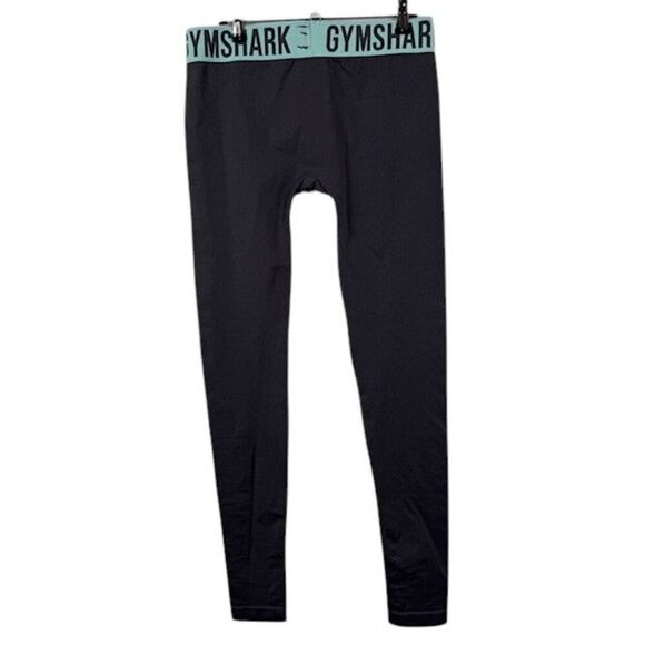 Gymshark Flex Low Rise Leggings Charcoal Gray with Aqua Band Size Small - Picture 3 of 9
